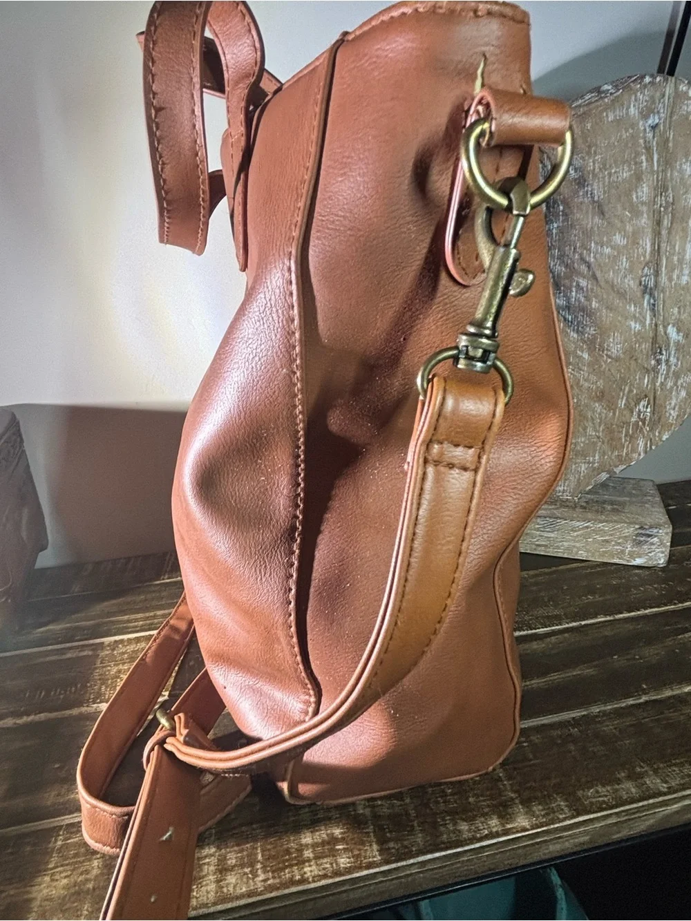 Universal Thread Classic Leather Tote Bag in Cognac Brown
